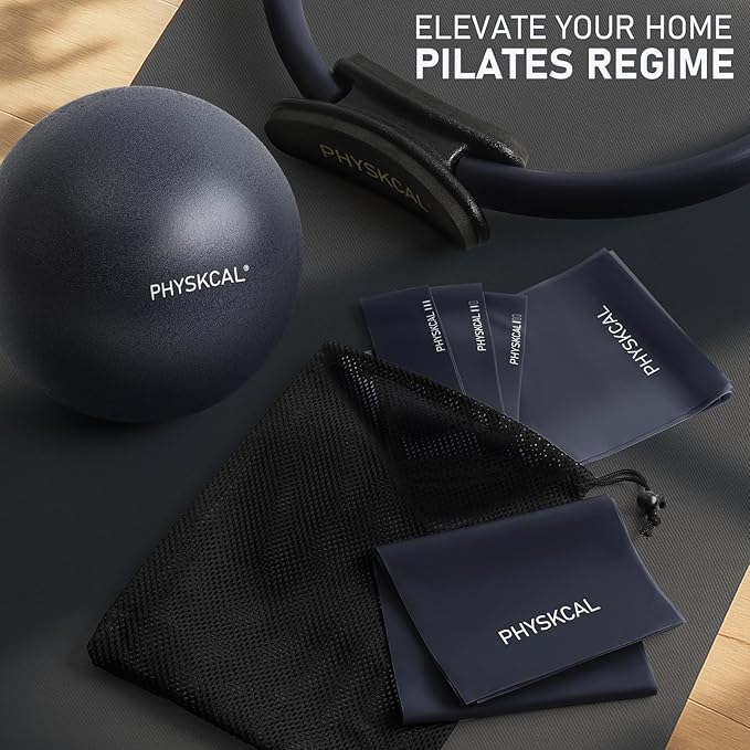 Pilates Kit, 15-Inch Pilates Ring with 1x Core Ball, 3X Resistant Loops and 2X Flex Bands, Home Pilates on Mat Essential Kit