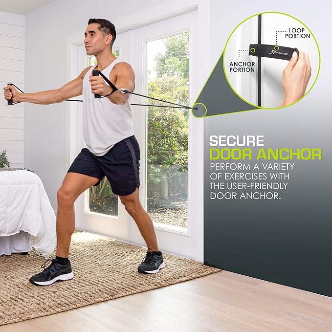 ProsourceFit Single Stackable Resistance Bands with Door Anchor and Exercise Guide, 16-20 LB, Heavy Duty Fitness Tube for Full-Body Exercises and Home Workouts, Black