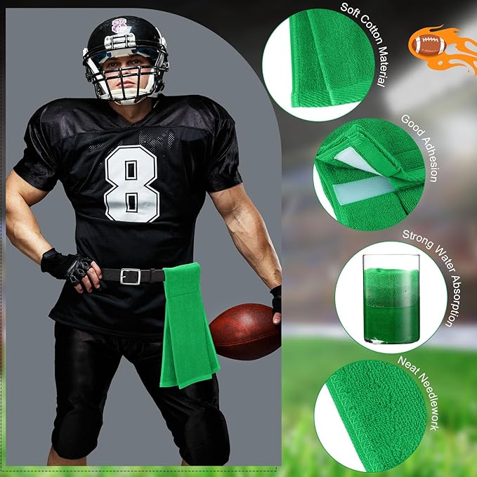 Shimeyao 2 Pcs Cotton Sports Football Towel with Closure Pitching Football Sweat Towel for Sports Gym Men Women Accessories(Green,Classic)