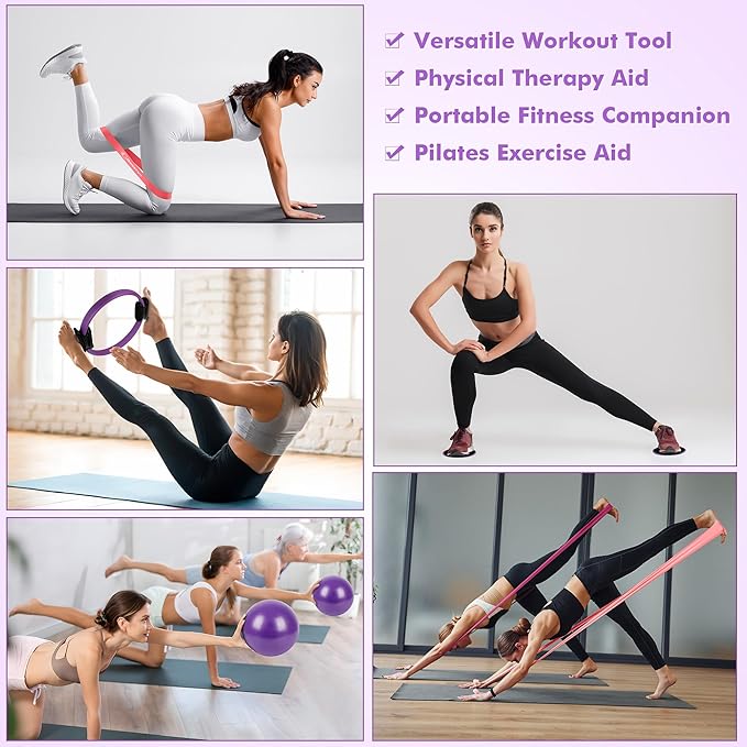 Pilates Ring Set with Resistance Bands Set, Pilates Ball, Sliding Disks β Workout Equipment Home Gym Includes Complete Fitness Poster