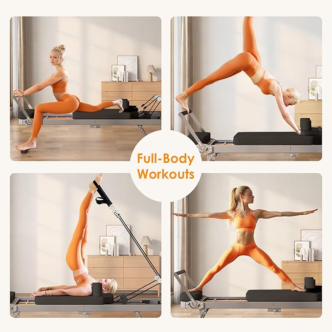 SogesPower Pilates Reformer Machine for Home Gym Workout, Foldable Pilates Equipment with High Strength Alloy Springs for Beginners, Up to 400lbs