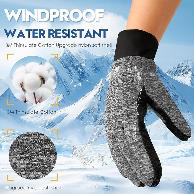 Bruvoalon Winter Gloves for Women & Men, 3M Thermal Insulation, Lycra Fabric, Windproof, Touchscreen, Anti-Slip, Cold Weather