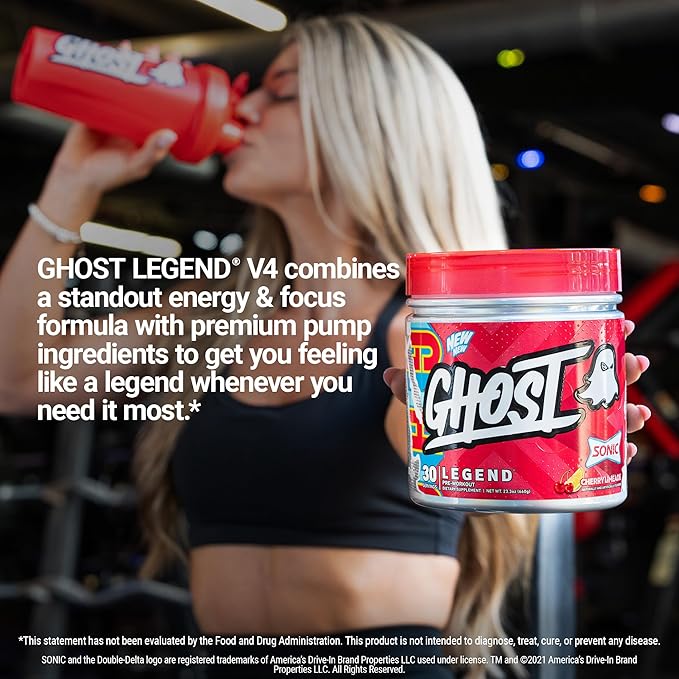 GHOST Legend Pre Workout Powder, Sonic Cherry Limeade - 30 Servings – Pre-Workout for Men & Women with Choline, L-Citrulline, & Beta Alanine for Energy & Focus