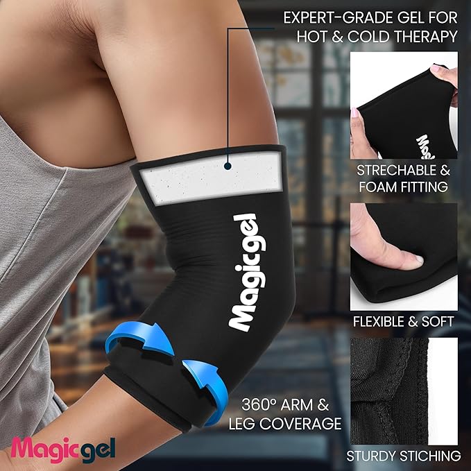 Magic Gel Medium Knee & Elbow Ice Pack Sleeve 1 Pack – Reusable Hot & Cold Compression Therapy Wrap for Joint Pain, Inflammation, and Recovery – Secure Fit for Adults