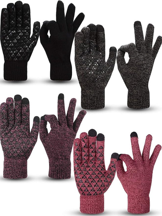 SATINIOR 4 Pairs Winter Knit Touchscreen Gloves Warm Texting Gloves Elastic Anti-slip for Adults
