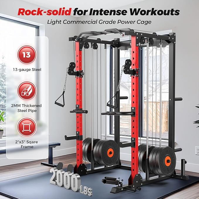 ARMAC Multi-Functional Power Rack-2000lbs Capacity All-in-One Squat Rack with Dual Pulley System, Power Cage for Home Gym Strength Training
