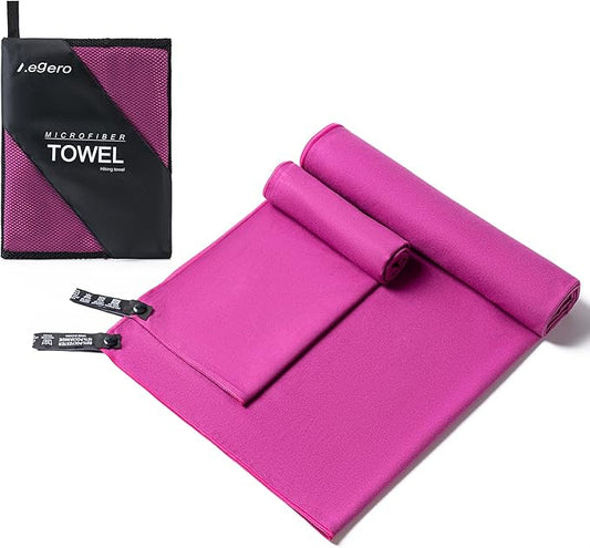 Camping Towel,2 Pack Microfiber Travel Sports Towel,Quick Dry-Super Absorbent-Ultra Compact-Ultra Soft- Lightweight.Suitable for Gym,Yoga,Trip,Beach, Shower, Backpacking,Pool(Purple)