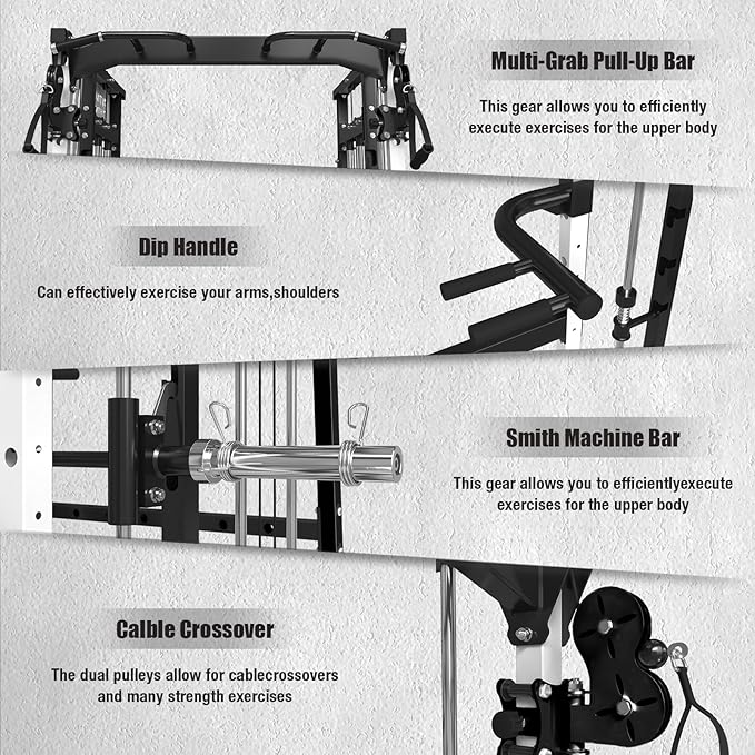Smith Machine,2200 LBS Squat Rack for Home Gym with Dual Pulley System,Multifunctional Power Rack Cage for Strength Training with More Attachments