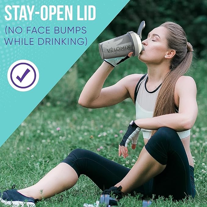 VELOMIX -2 Pack- 20 oz Protein Shaker Bottles for Protein Mixes - 2x Wire Whisk | Leak Proof Shaker Cups for Protein Shakes and Pre Workout | Protein Shaker Bottle Pack (Gray/White)