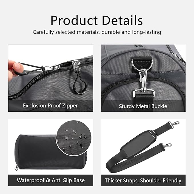 TOPDesign Gym Bag for Women & Men, Unisex Duffel Bag with Shoe Compartment & Wet Pocket for Travel Sports Gym (M Grey)