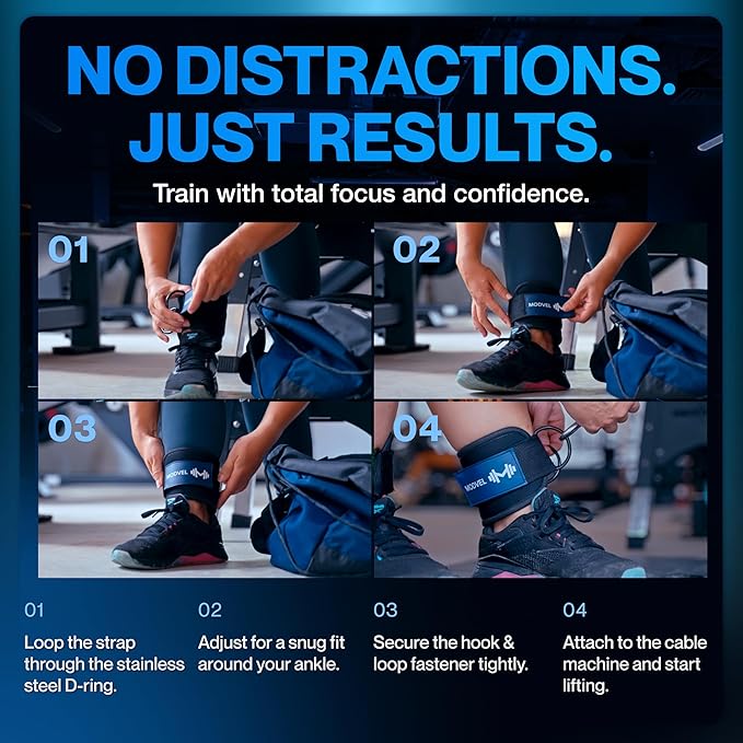 Modvel Gym Ankle Strap for Cable Machines – Glute & Leg Kickback Ankle Straps for Gym Workouts – Adjustable, Padded Support for Strength Training, Weightlifting, Rehab – Men & Women