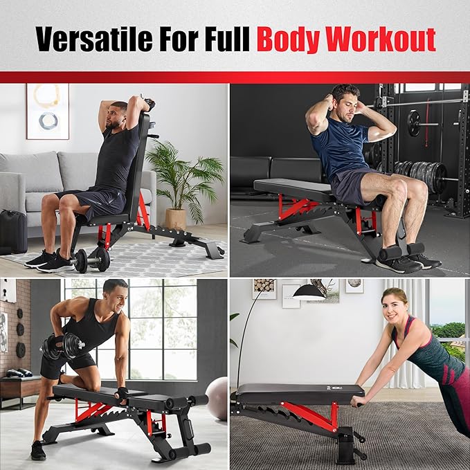 Adjustable Weight Bench - Workout Bench for Home Gym, Foldable 1300lb Capacity Heavy Duty Full Body Workouts Exercise Strength Training Benches with Incline/Flat/Decline Positions & Space-Saving