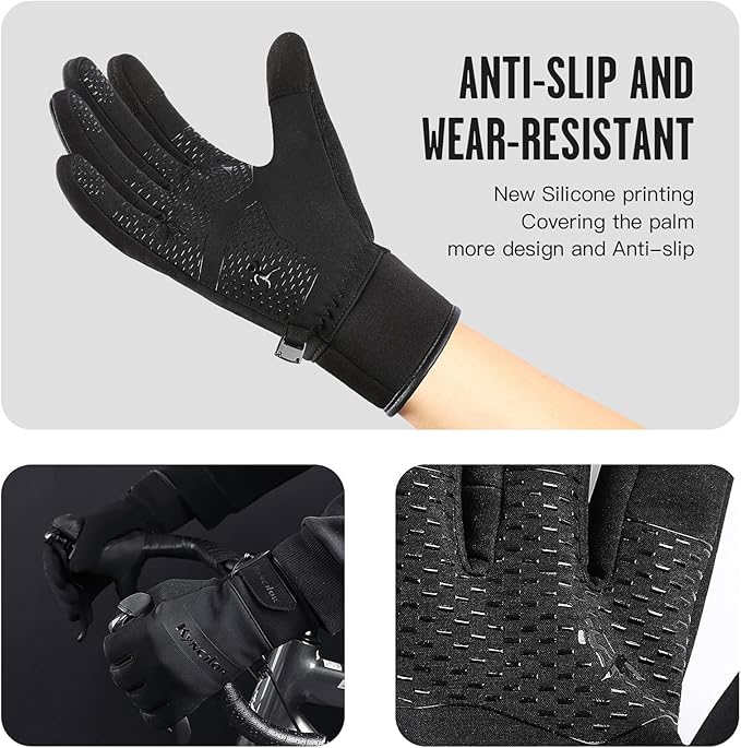 FOXLVDA 10℉ Men's Winter Gloves - Windproof Waterproof Thermal, Non-Slip Palm Grip Touchscreen Compatible with Warm Lining for Cold-Weather Cycling, Driving, Hiking, Running, Golf, Ski