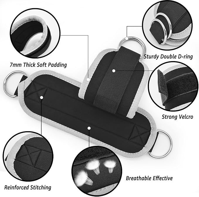 Fitness Ankle Straps for Cable Machine, Kickbacks Glute Workouts, Lower Body Exercises, Adjustable Leg Straps with Neoprene Padding Men Women