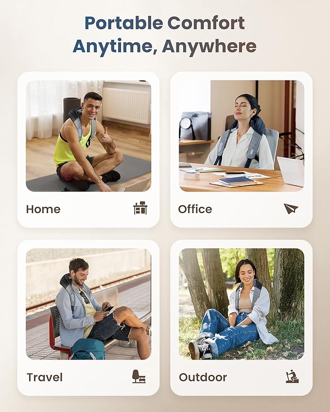 COMFIER 4D Neck Massager for Pain Relief Deep Tissue,Hands-Free Massager for Neck and Shoulder Pain, Wireless Back Massager with Storage Bag, Gift for Mom Dad Women Men