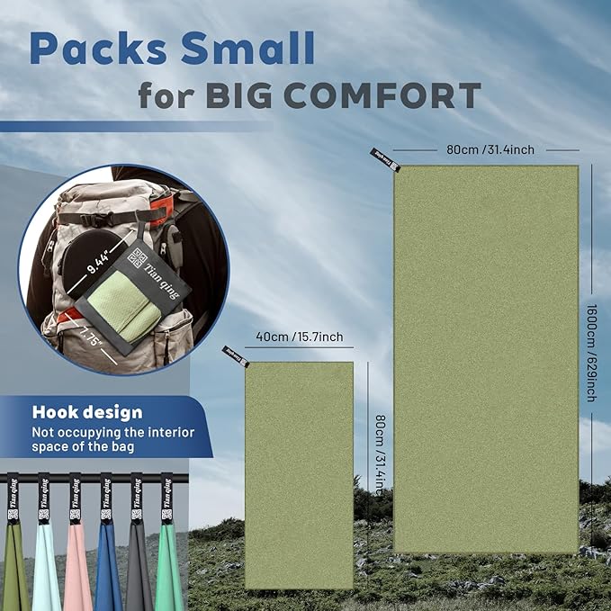 Microfiber Travel Towel Set, 2 Piece, Quick Dry Camping Towel, Lightweight,Fast Drying Soft Towel for Beach,Backpacking Hiking Gym Yoga Swimming (Army Green, Medium)