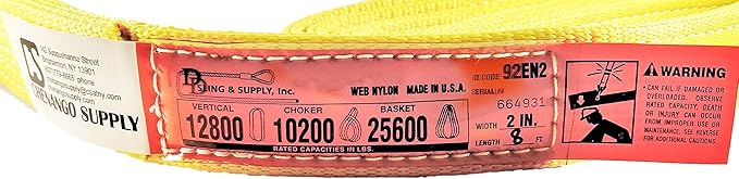 DD Sling (USA Made) 1" & 2" Widths By 6' to 12' Lengths in Listing, 2 Ply, Endless Nylon Lifting Slings, 900 webbing, 12,800 lbs Vertical, 10,200 lbs Choker, 25,600 lbs Basket (USA Made Nylon) (2"x8')
