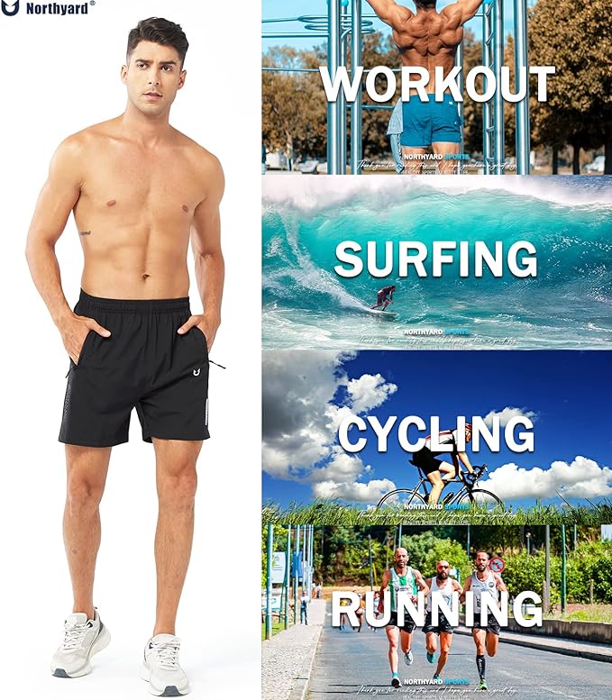NORTHYARD Men's Athletic Running Shorts Quick Dry Workout Shorts 7"/ 5"/ 9" Lightweight Sports Gym Basketball Tennis Hiking