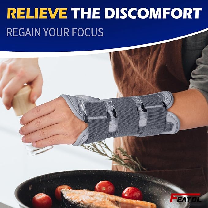 FEATOL Wrist Brace Splint Carpal Tunnel for Women Men, Night Wrist Sleep Support Brace, Left Hand, Large/X-Large, Pain Relief for Sprain, Arthritis, Tendonitis