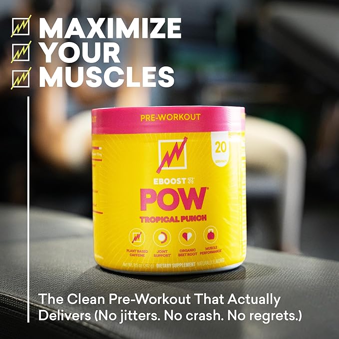 EBOOST POW Natural Pre Workout Powder – 20 Servings - Tropical Punch - A Pre Workout Supplement for Performance, Joint Mobility Support, Energy, Focus - Men & Women - Non-GMO, Gluten-Free, No Creatine
