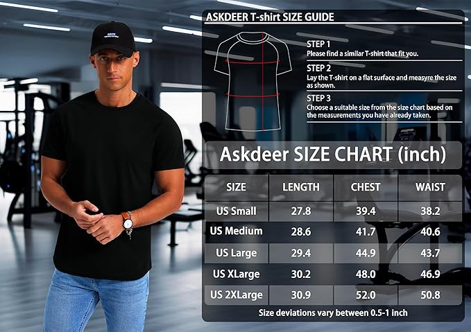 Askdeer Men's T-Shirt Short Sleeve Quick Dry Shirts Lightweight Workout Athletic Tees for Running, Beach, Hiking