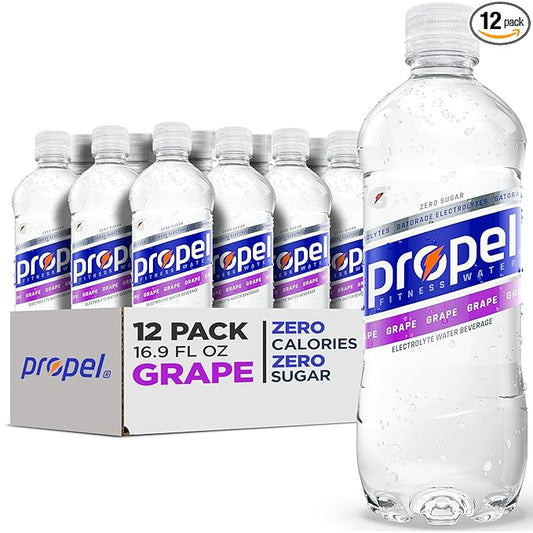 Propel Electrolyte Enhanced Water Sports Drink, Grape Flavored Water, Zero Calorie & Zero Sugar Hydration with Electrolytes and Vitamins C & E, 16.9 fl oz Bottles (12 Pack)