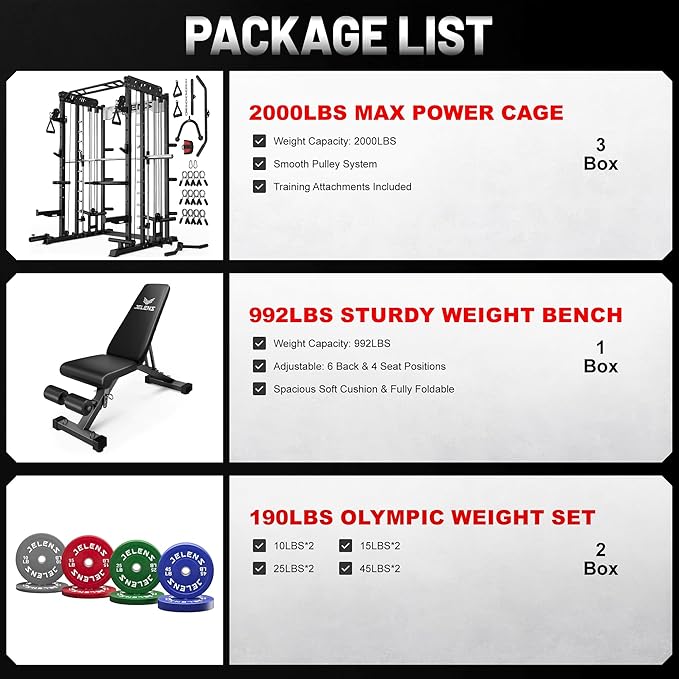 Smith Machine for Home Gym, Multi-Function M12 Power Cage with Cable Crossover System, Squat Rack with Smith Bar and More Attachment