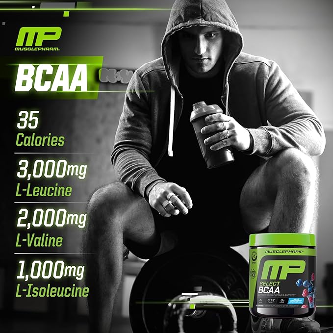 MusclePharm Essentials BCAA Powder, Pre & Post Workout Recovery Drink, Supports Muscle Recovery & Energy Production, Essential Amino Acids Supplement, 30 Servings, Blue Raspberry Flavor