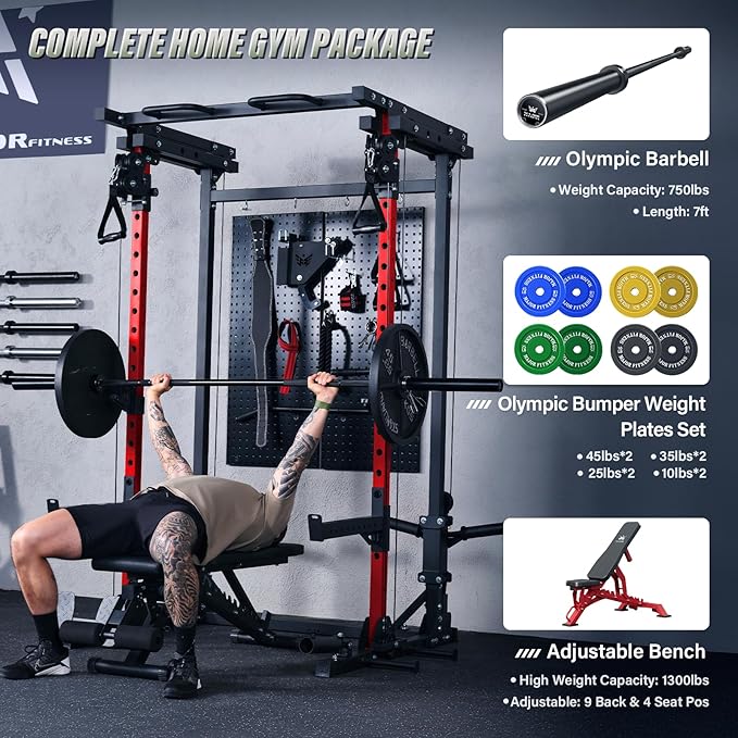 MAJOR FITNESS Drone3 Power Rack, Multi-Function Home Gym Squat Rack with Pull-Up Bar, Cable Crossover & J-Hooks, Heavy-Duty Steel Frame for Maximum Stability & Strength Training