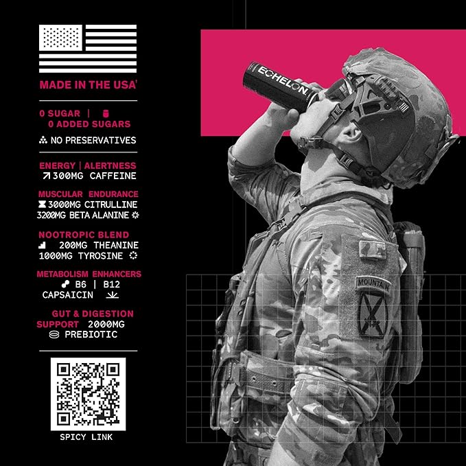 Echelon Pre-Workout Energy Drink | Berry Habanero | 12 Pack | Sustained Energy, Focus and Endurance Dietary Supplement | 300mg of Caffeine | Beta-Alanine, L-Theanine & Fiber | Vegan