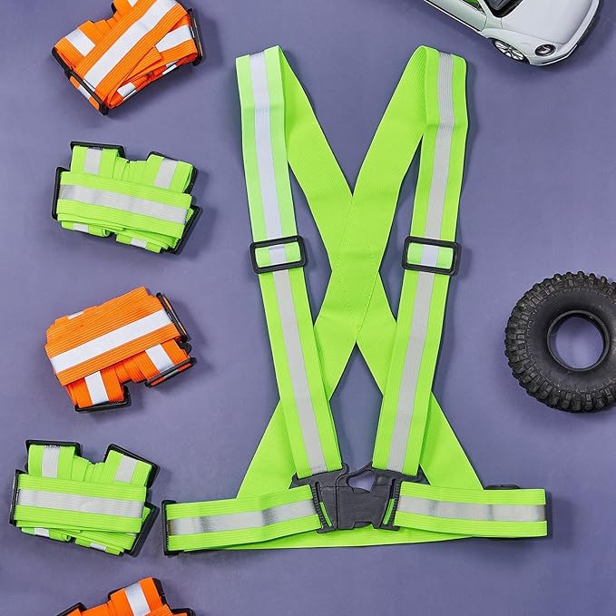Hercicy 12 Pcs Reflective Vest High Visibility Safety Vests, Adjustable Bright Neon Lightweight Strap Gear (Yellow,Orange)