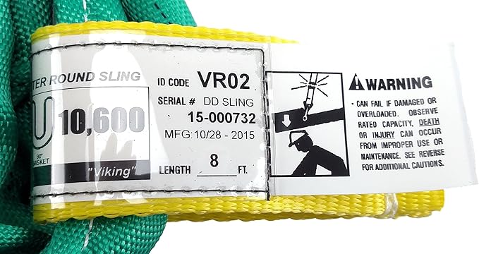 USA Made VR2 X 8' Green Slings 4'-30' Lengths in Listing, Double PLY Cover Endless Round Poly Lifting Slings, 5,300 lbs Vertical, 4,240 lbs Choker, 10,600 lbs Basket (USA Poly)(8 FT)