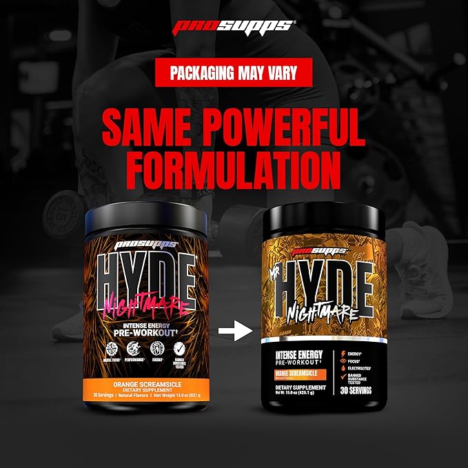 PROSUPPS Mr. Hyde Nightmare Pre Workout Powder with Caffeine & Beta Alanine - Preworkout for Intense Energy, Mental Focus & Performance - Gym & Fitness Supplements (Orange Creamsicle, 30 Servings)