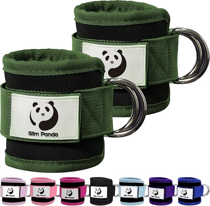 Slim Panda Ankle Strap for Cable Machine,Ankle Cuff for Kickbacks, Booty Hip Abductors,Glute Workouts, Leg Extensions, Curls for Men and Women, Adjustable with Double D-Rings