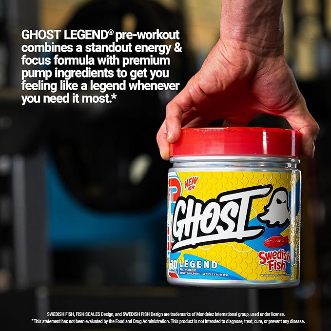 GHOST Legend Pre-Workout Powder, Swedish Fish - 30 Servings – Pre-Workout for Men & Women with Caffeine, Choline, L-Citrulline, & Beta Alanine for More Pumps, Energy & Focus - Vegan Friendly