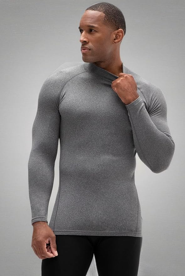 DEVOPS 2 Pack Men's Thermal Turtle Mock Neck Shirts, Compression Long Sleeve Tops and Hoodies