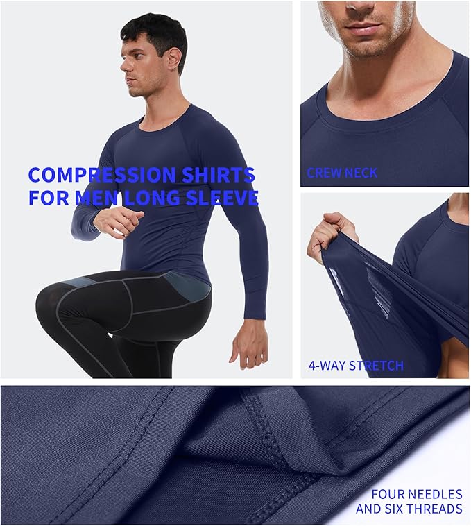 Compression Shirt Men Long Sleeve Quick Dry T-Shirt Athletic Workout Base Layer Running Sports Gym Undershirts