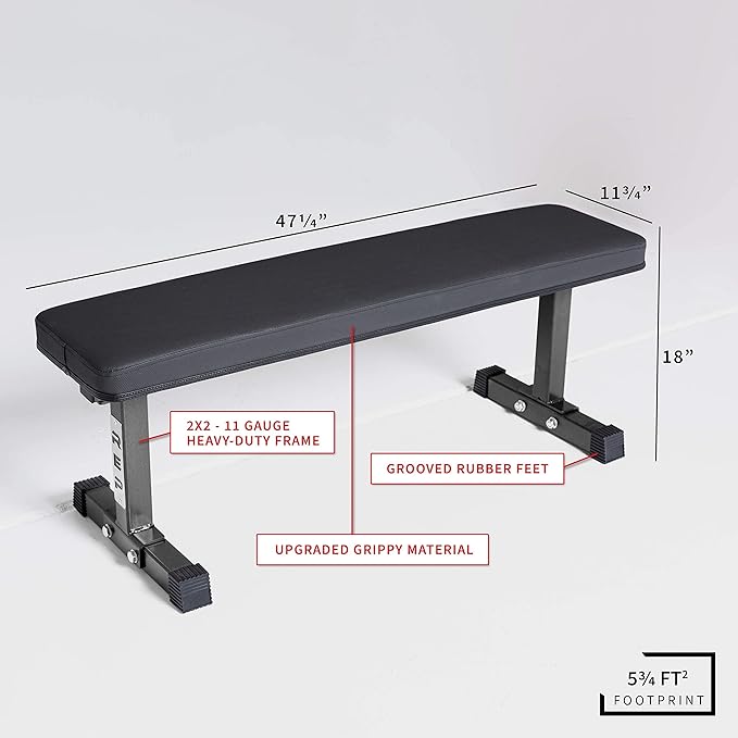 REP Fitness Flat Weight Bench, Heavy Duty Workout Bench For Home Gym, Folding Fitness Equipment For Strength Training, Adjustable Utility Platform For Dumbbells, Barbell, Lifting And Core Exercises