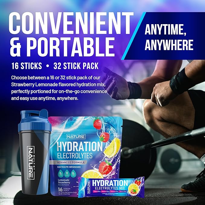 Electrolytes Powder Hydration Packets – Recovery Drink Mix with Sodium, Potassium, Magnesium, Calcium, Vitamin C & Zinc – Sugar Free, Keto, Non GMO & Vegan – Strawberry Lemonade – 16 Sticks