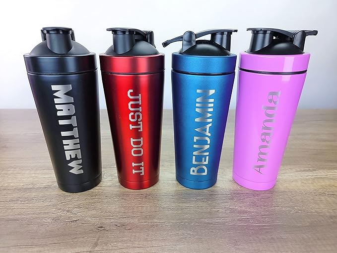 Custom Stainless Steel Shaker Bottle - Personalized - 24 Ounce - Customize with a Name or Text of Your Choice