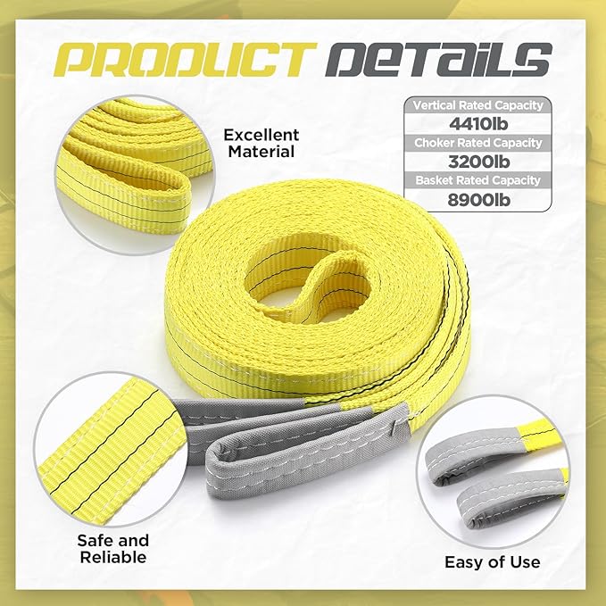 4 Pcs Lift Sling Straps Heavy Duty Web Slings Straps Polyester Nylon for Hoist Car Outdoor Using