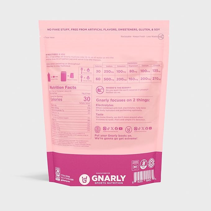 Gnarly Nutrition Hydrate Electrolyte Powder – Raspberry Exercise Hydration Drink Mix – NSF Contents Certified – Electrolyte Solution, Performance & Recovery – Raspberry, 14.10 oz