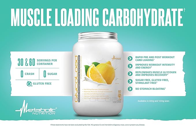 Metabolic Nutrition, Glycoload, 100% Micronized Cyclic Cluster Dextrin Carbohydrate Powder, Muscle Glycogen Loading Carbohydrate, Pre Intra Post Workout Supplement, Unflavored, 600 gm (30 ser)