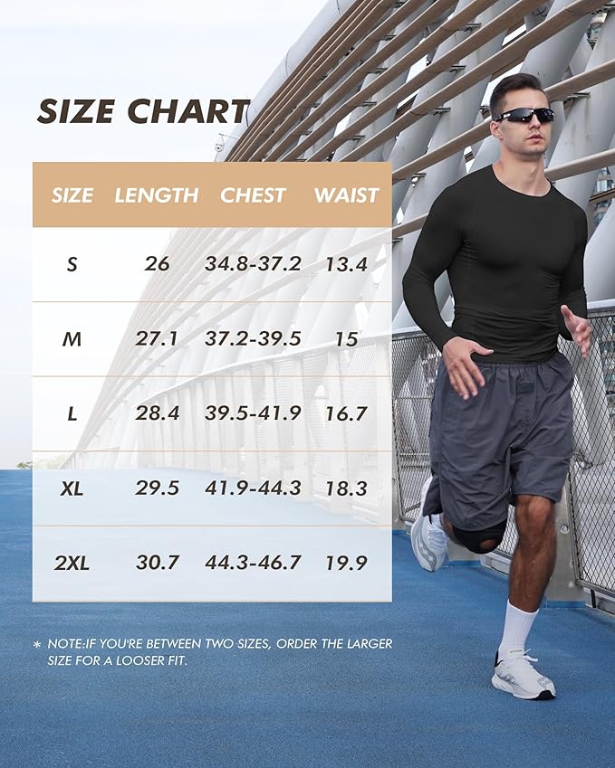 5 Pack Long Sleeve Compression Shirts for Men - Black Quick Dry Workout Base Layer Undershirt Top for Athletic Gym Running