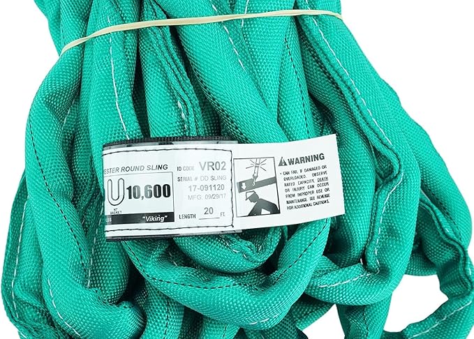 USA Made VR2 X 20' Green Slings 4'-30' Lengths in Listing, Double PLY Cover Endless Round Poly Lifting Slings, 5,300 lbs Vertical, 4,240 lbs Choker, 10,600 lbs Basket (USA Poly)(20 FT)