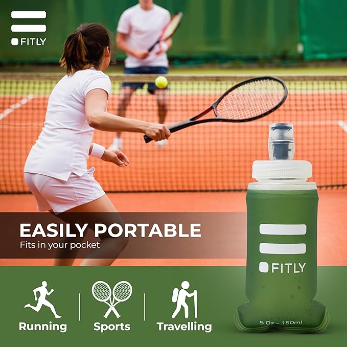 FITLY Soft Flask - Shrink As You Drink Soft Water Bottle for Hydration Pack - Folding Water Bottle Ideal for Running, Hiking, Cycling, Climbing & Rigorous Activity