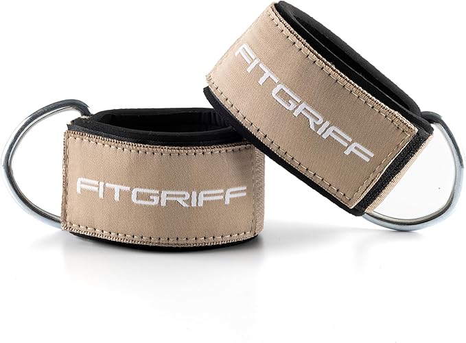 Fitgriff® Ankle Straps V2 for Cable Machine (2 Pieces) - Gym Workout Equipment - Leg Pulley Attachment, Kickback Straps