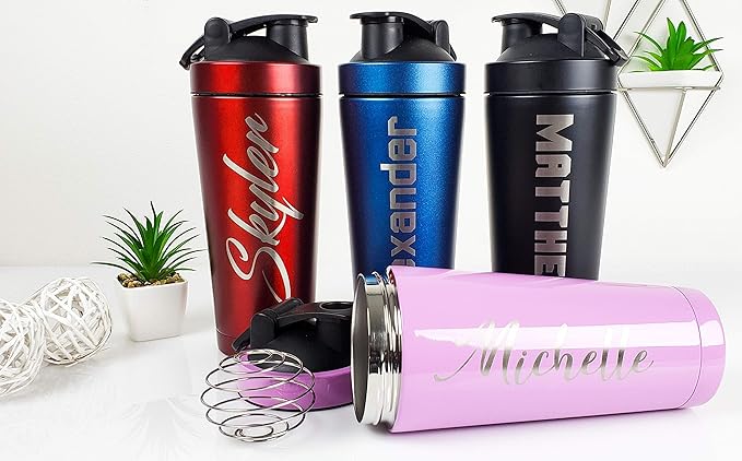 Custom Stainless Steel Shaker Bottle - Personalized - 24 Ounce - Customize with a Name or Text of Your Choice