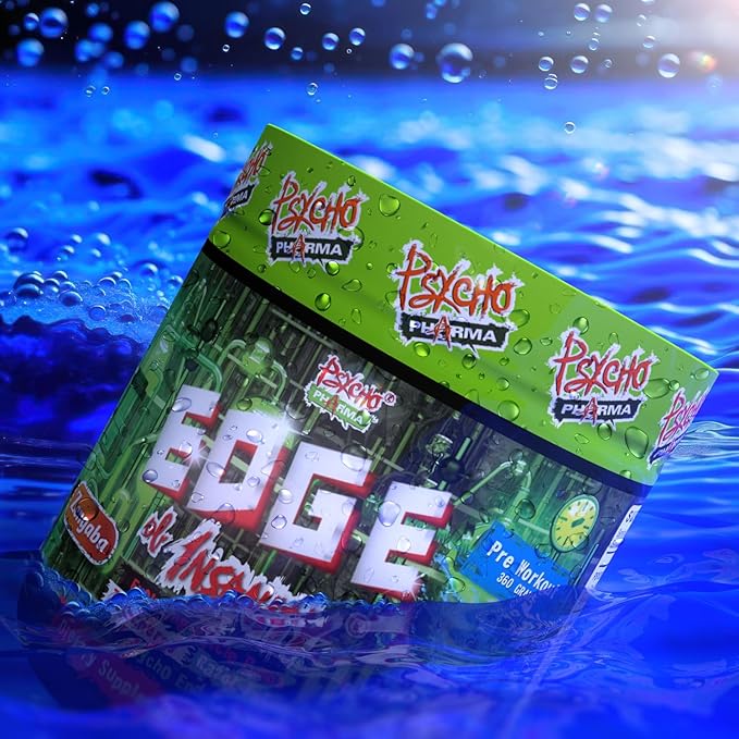 Psycho Pharma New Perfect Powders with Zengaba Energy Feel Good Focus Edge of Insanity - Most Intense Workout Powder for Focus, Strength & Energy (MaliBlue Blast)