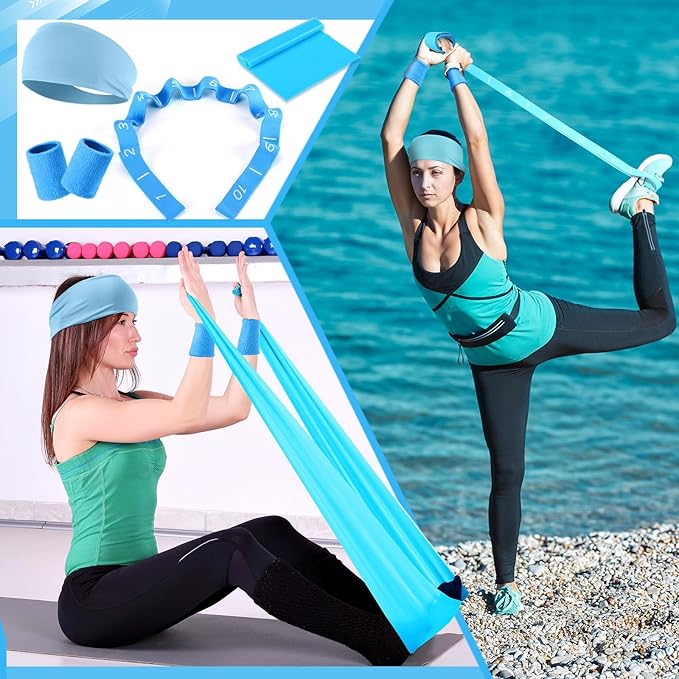 Poen 18 Pcs Pilates Ring Kit Home Pilates Ring Circle and Ball Set for Women Yoga Fitness Set with 5 Resistance Band Stretching Strap Non Slip Sock Ball Core Slider Wristband Headband Gym Bag